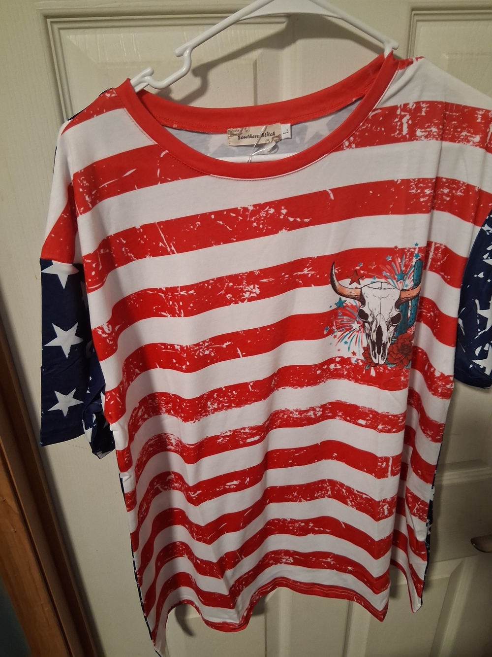 Southern Stitch Red & White Striped Short Sleeve Tee with Star Sleeves